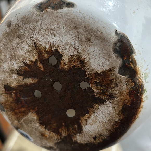 Vintage antique white enamel pitcher. 11 in high - Picture 5 of 5